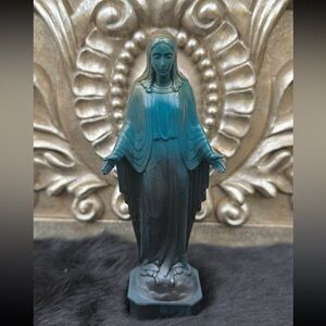 Swamp Mist Black, Teal, Gold Mary Statue | Vintage Altar Relic